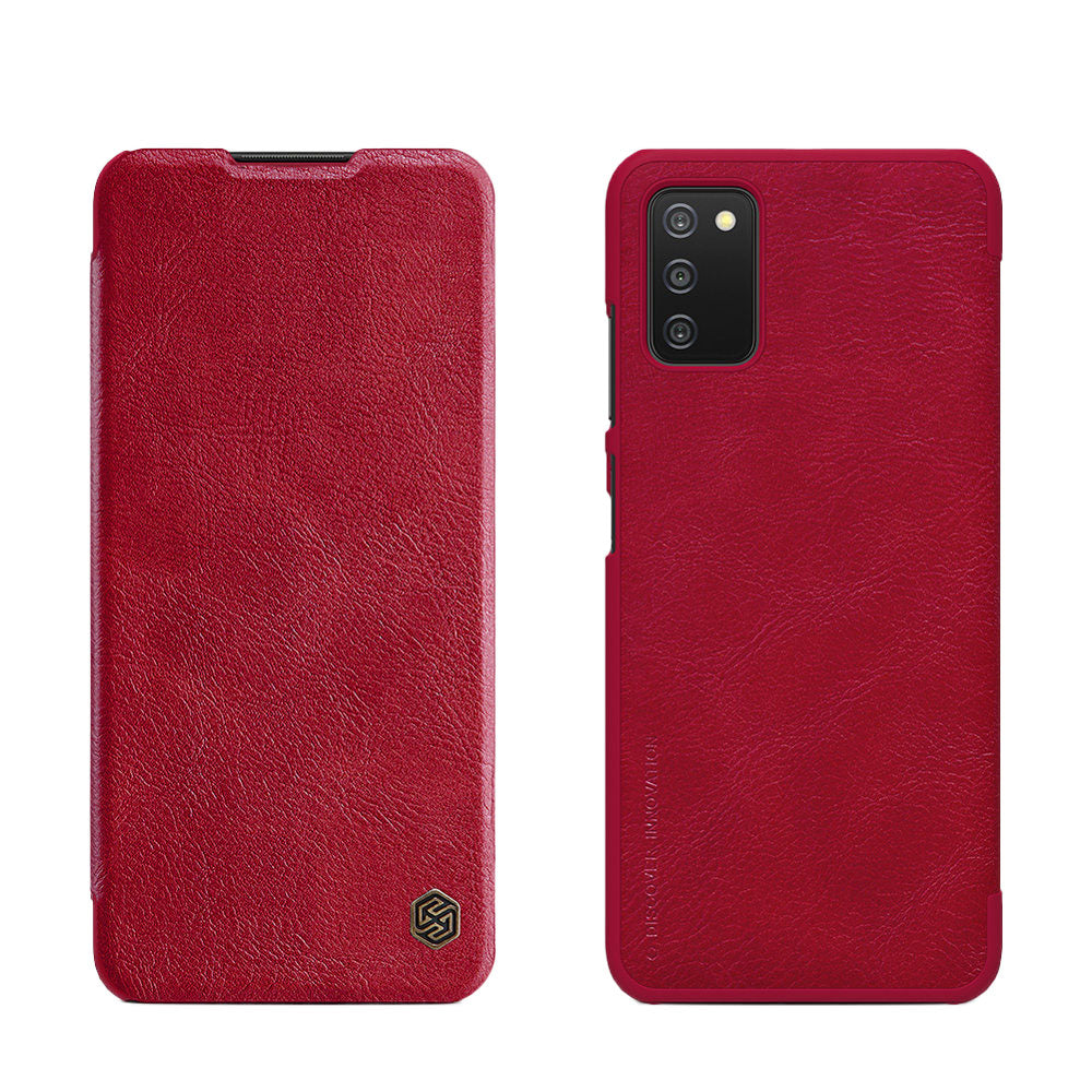 Capa de couro Nillkin Qin para Samsung Galaxy A03s na cor vermelha.