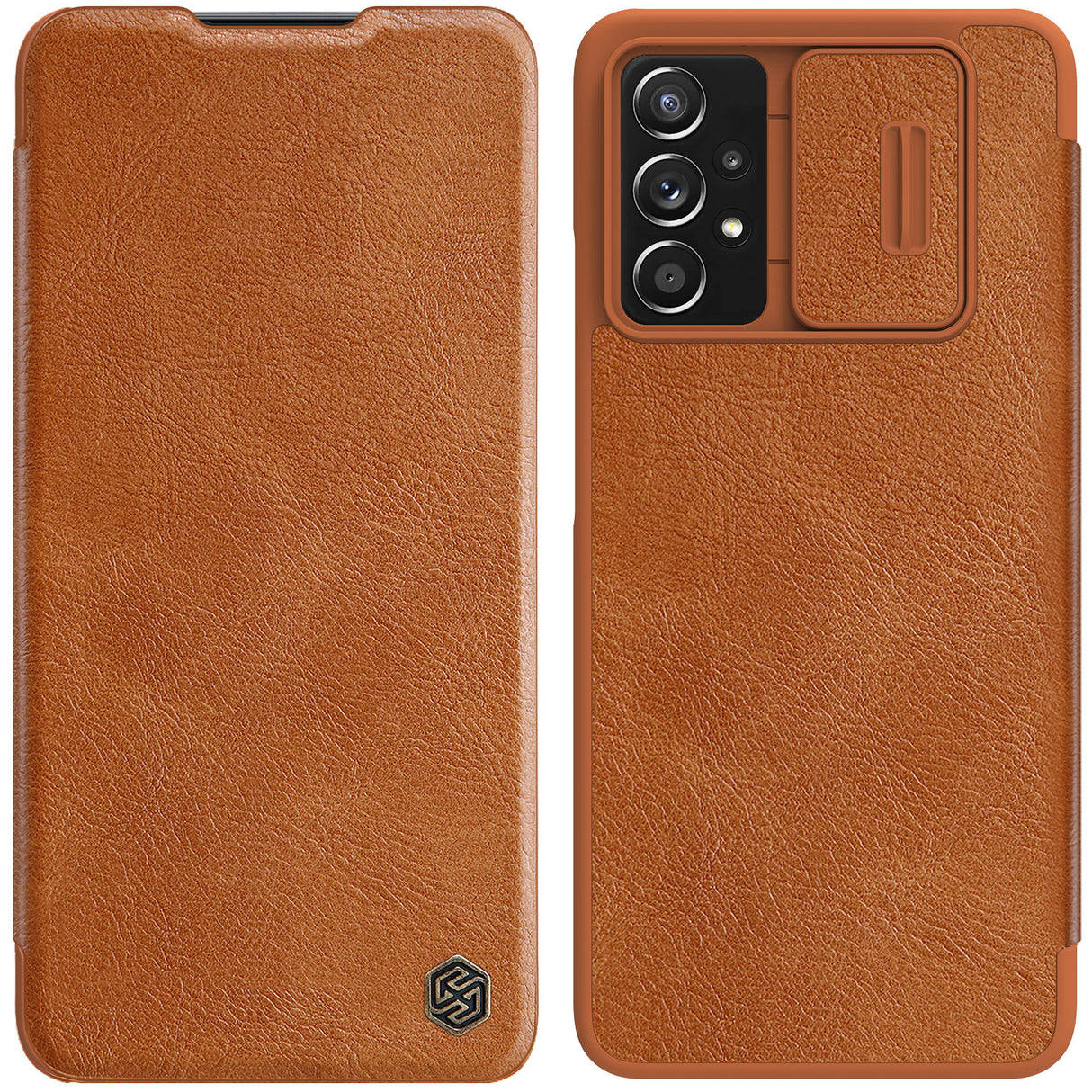 Capa de couro Nillkin Qin para Samsung Galaxy A73 na cor castanho.