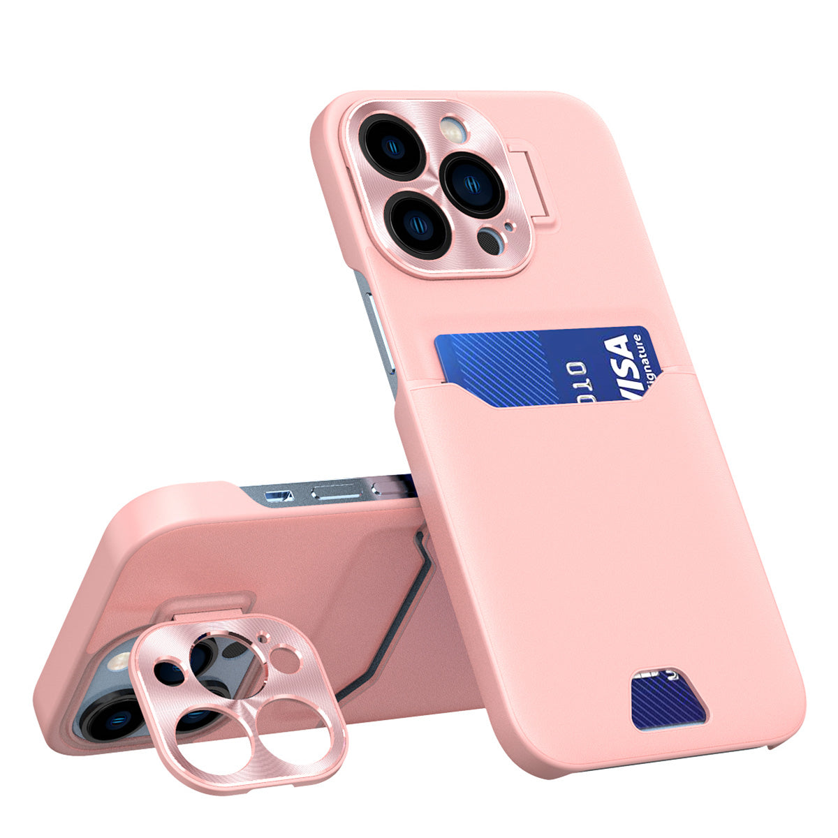 Capa de Couro com Suporte para iPhone 14 Pro, Capa Carteira com Porta-Cartões e Apoio na Cor Rosa