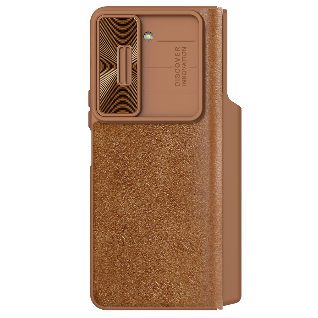 Capa de couro com aba e proteção para câmera para Samsung Galaxy Z Fold 5 Nillkin Qin Leather Pro - castanho