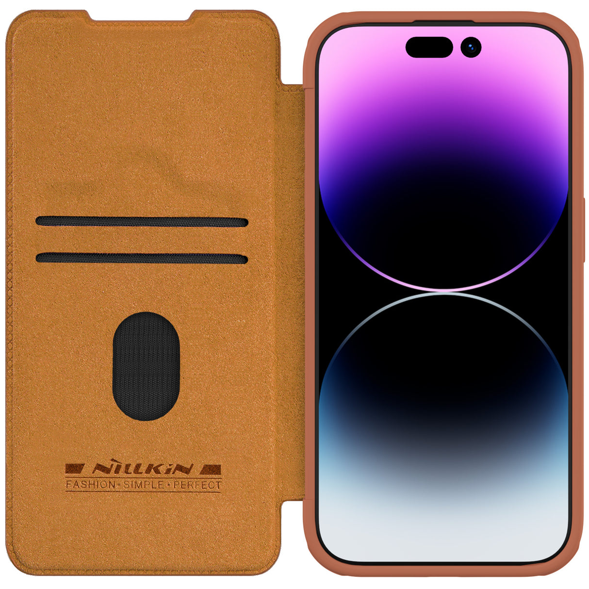 Capa de couro com aba Nillkin Qin Pro para iPhone 15 Pro Max - cor castanho