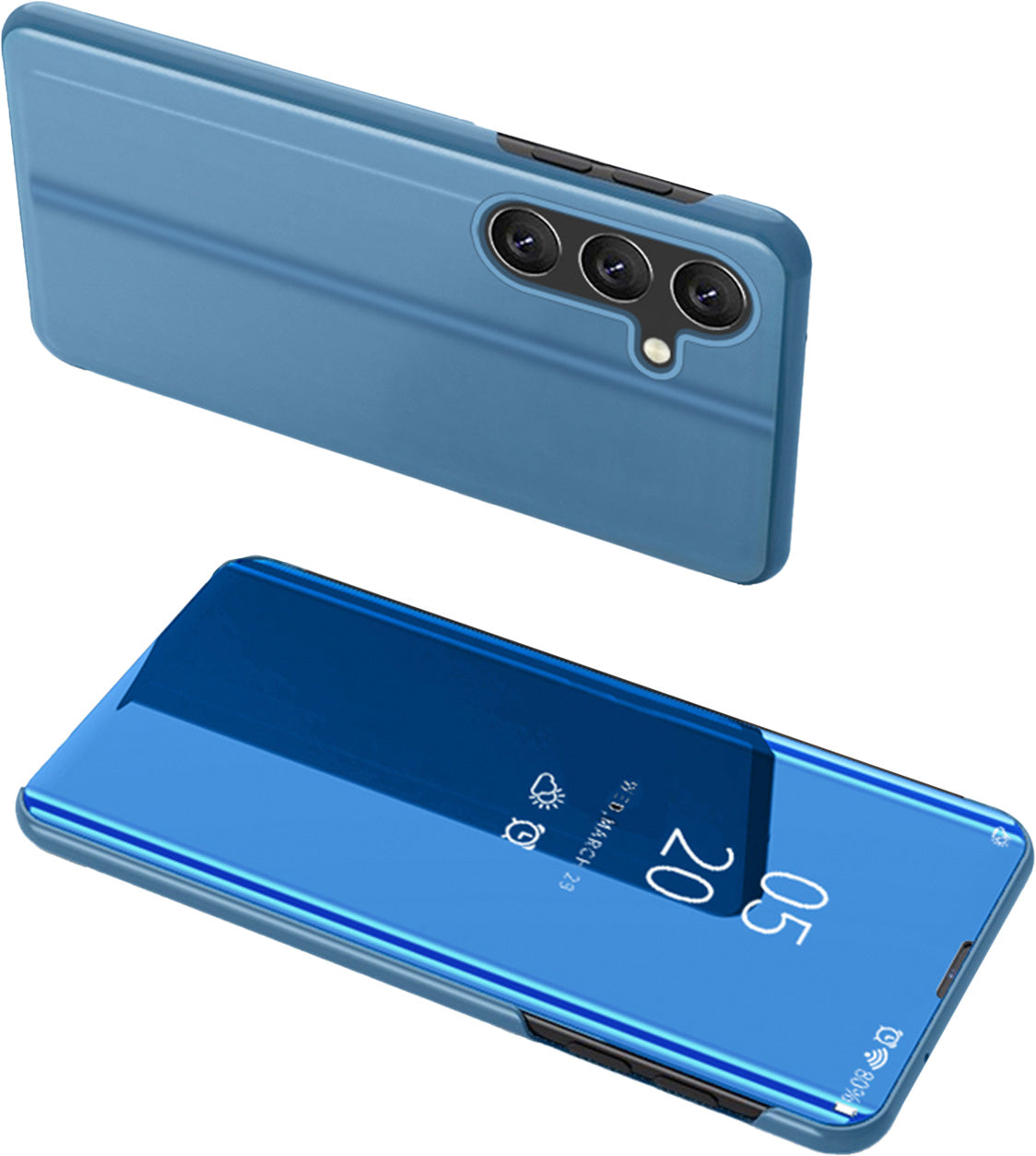 Capa Clear View Case para Samsung Galaxy A24 4G com tampa flip na cor azul.