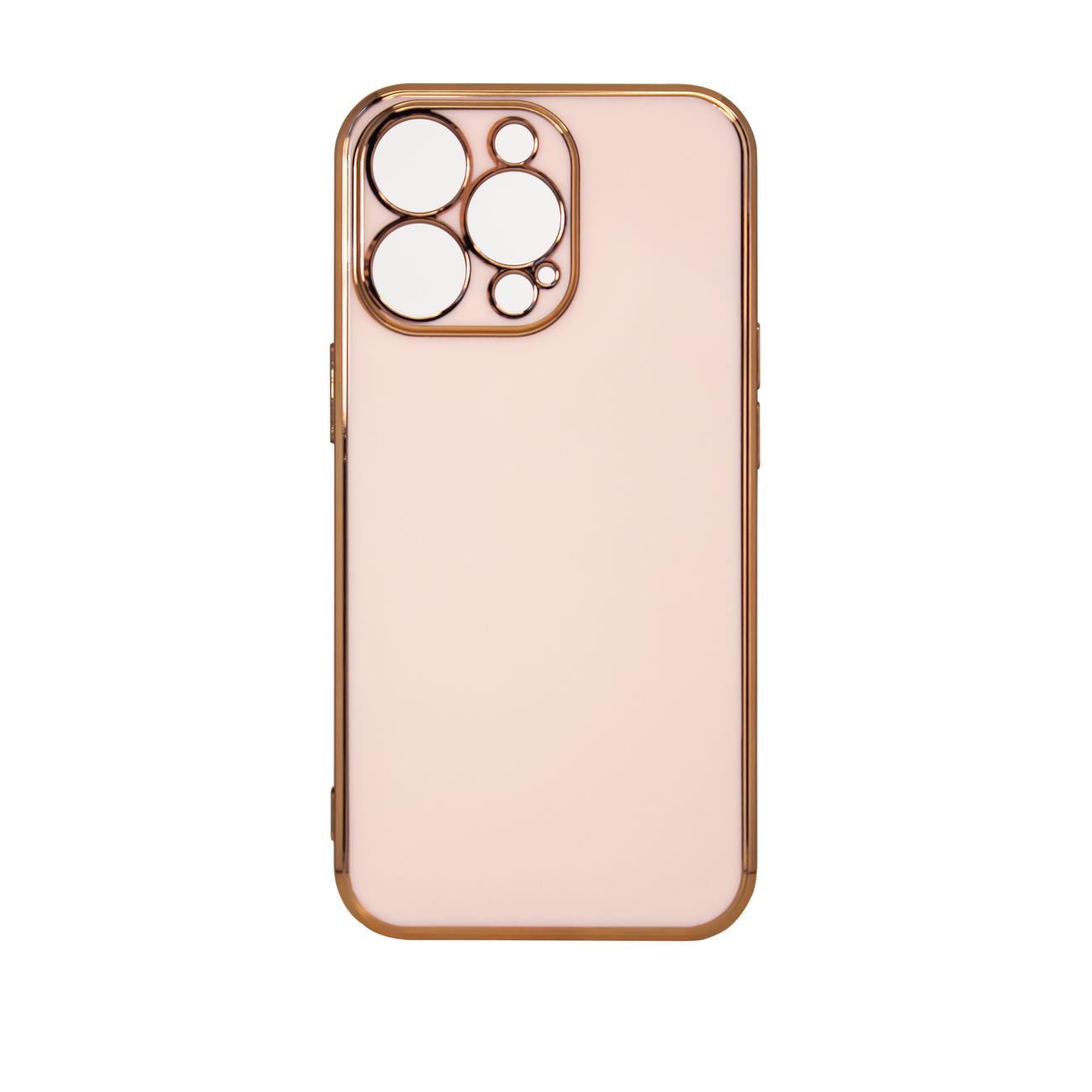 Capa de iPhone 12 gel rosa com moldura dourada