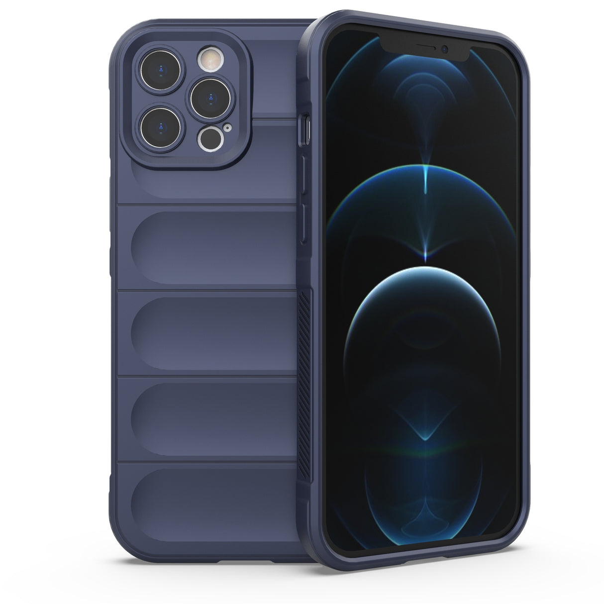 Capa Magic Shield Case para iPhone 12 Pro Max, capa protetora flexível e resistente na cor azul-marinho.