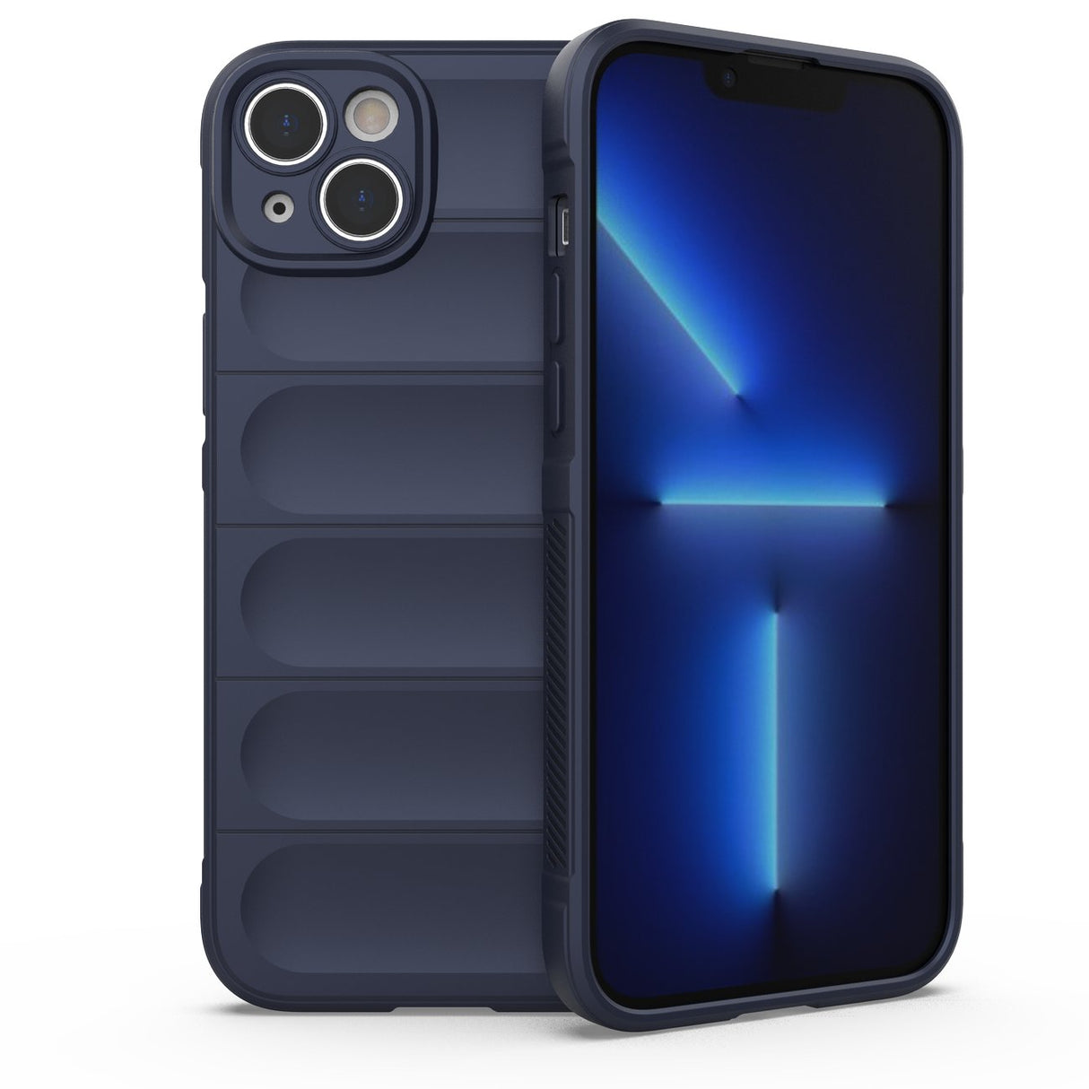 Capa Magic Shield Case para iPhone 14 Plus, flexível e resistente, na cor azul-marinho.