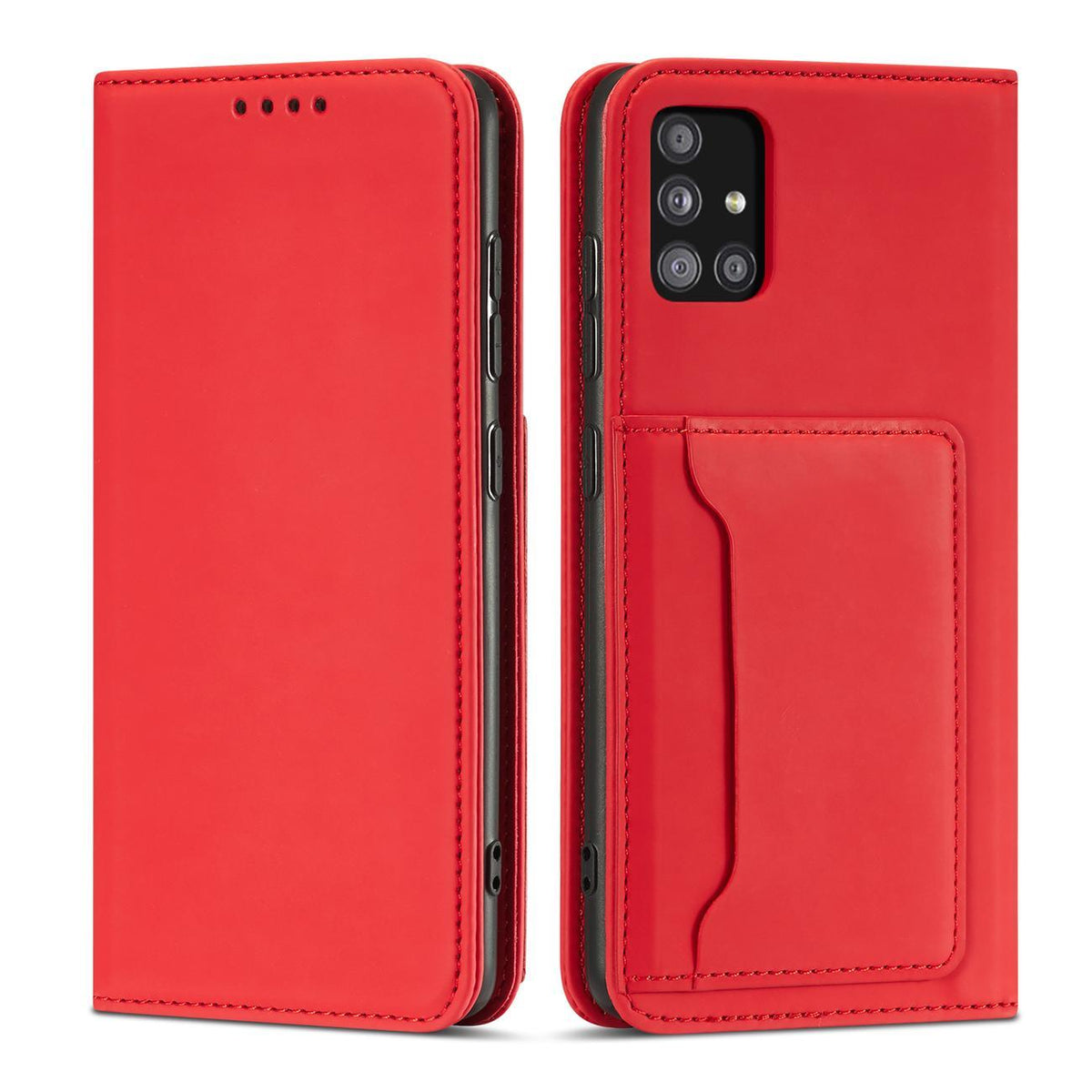 Capa Magnética para Cartões para Samsung Galaxy A13 5G, capa tipo carteira com suporte para cartões e base, vermelha