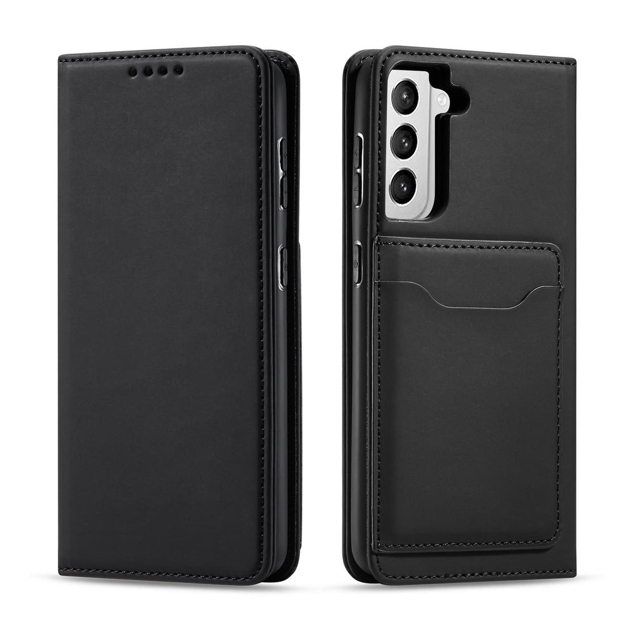 Estojo com suporte magnético para cartões para Samsung Galaxy S22+ (S22 Plus) capa tipo carteira preta.