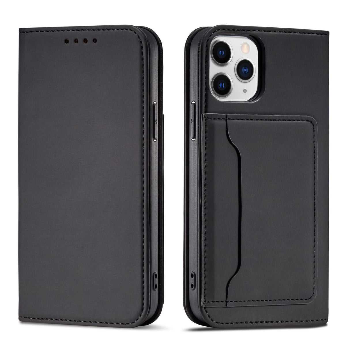 Capa Magnética para Cartões para iPhone 12 Pro Max, Estojo tipo Carteira com Suporte, Preto