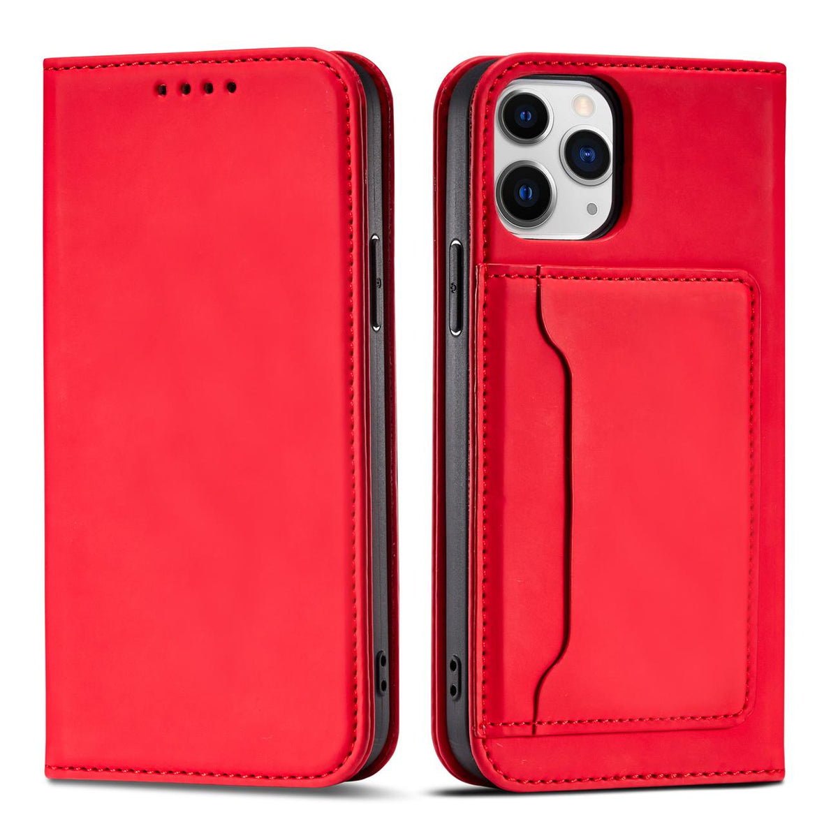 Capa Magnética para Cartões para iPhone 12 Pro Max, Capa Carteira com Suporte para Cartões, Vermelha