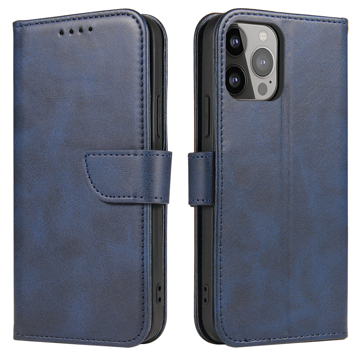 Capa Magnética elegante com aba e função de suporte para iPhone 13 Pro Max azul