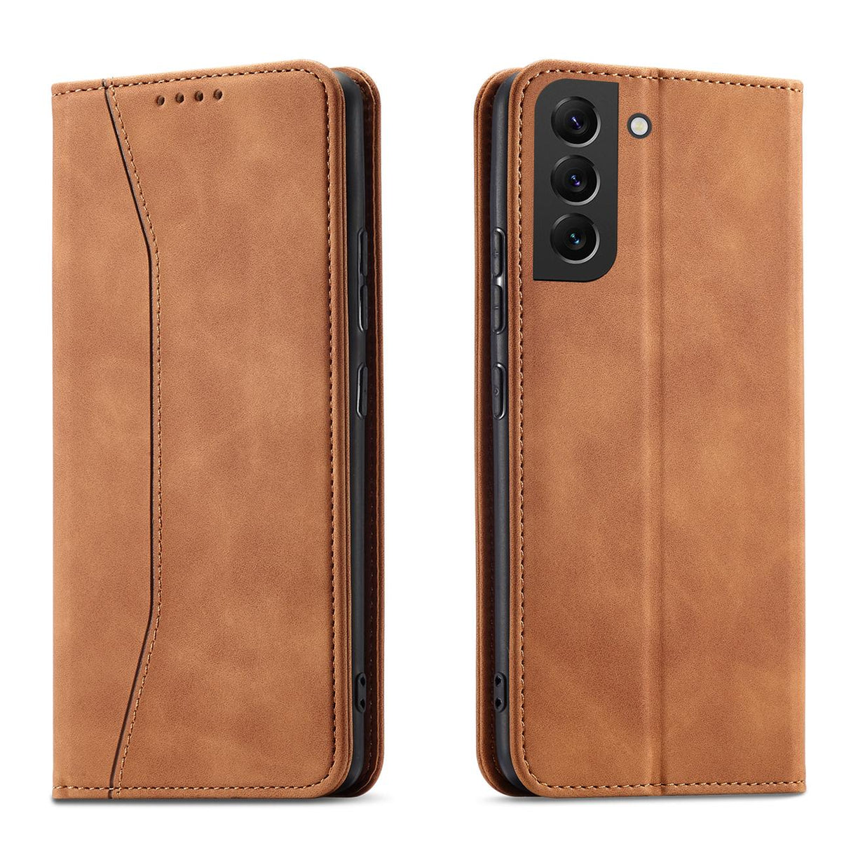 Capa Magnética Fancy para Samsung Galaxy S22+ (S22 Plus) capa carteira porta-cartões com suporte na cor castanho.