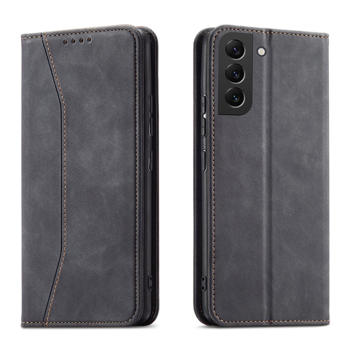 Capa Magnética Fancy para Samsung Galaxy S23+ com aba, carteira e suporte na cor preta.