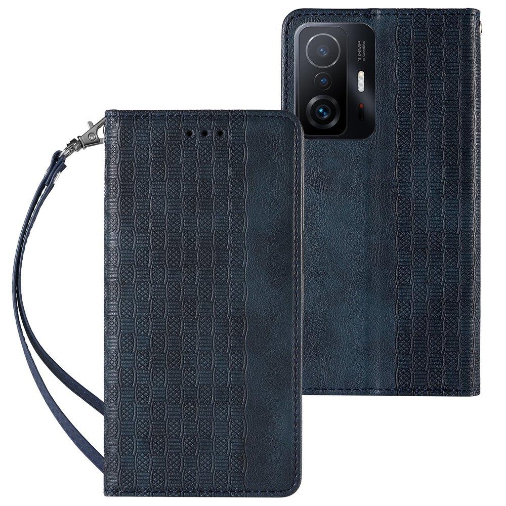 Caso de Capa com Alça Magnética etui para Xiaomi Redmi Note 11 capa carteira + mini cordão pendente azul