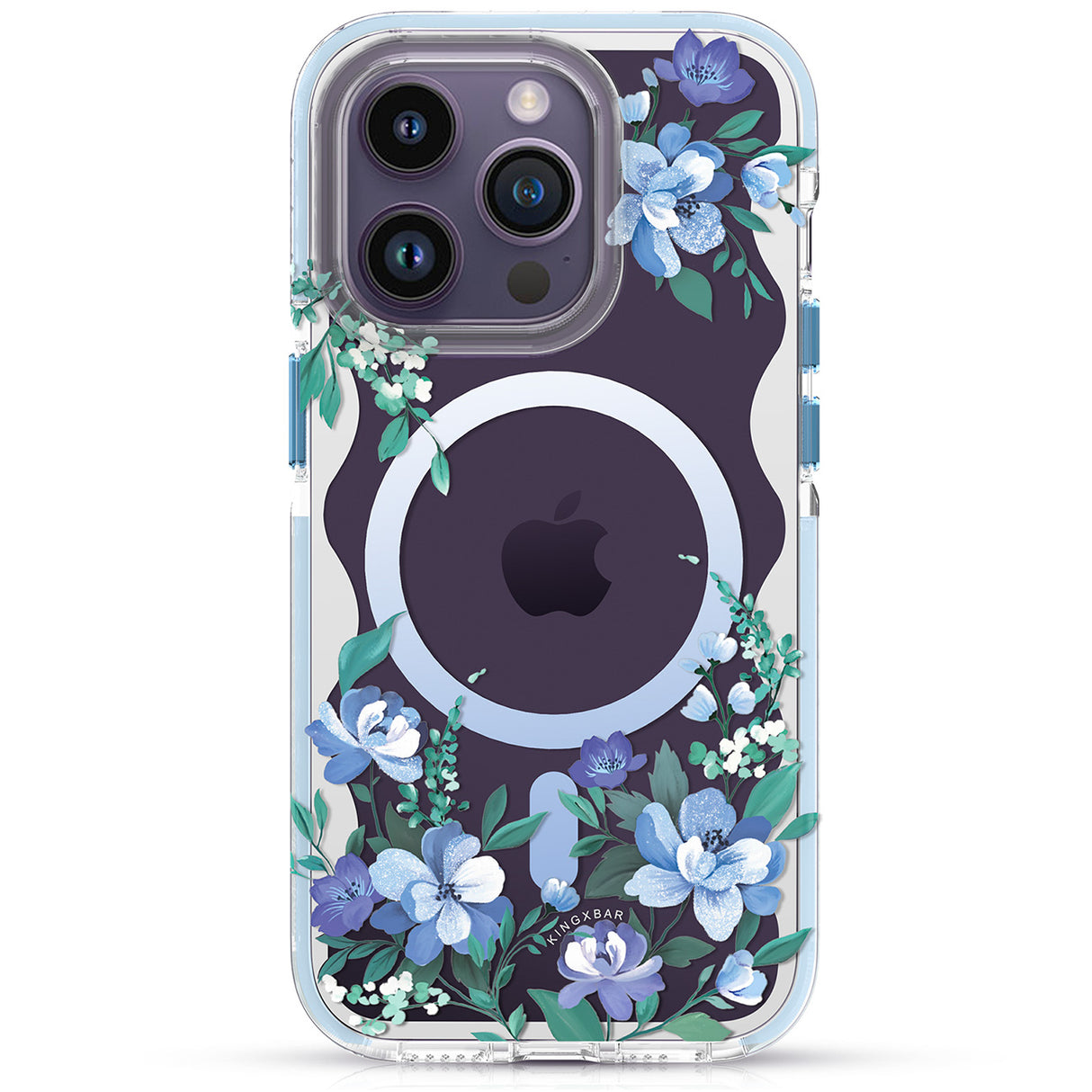Capa magnética Kingxbar Flora Series para iPhone 14 Plus MagSafe decorada com estampa de orquídeas.
