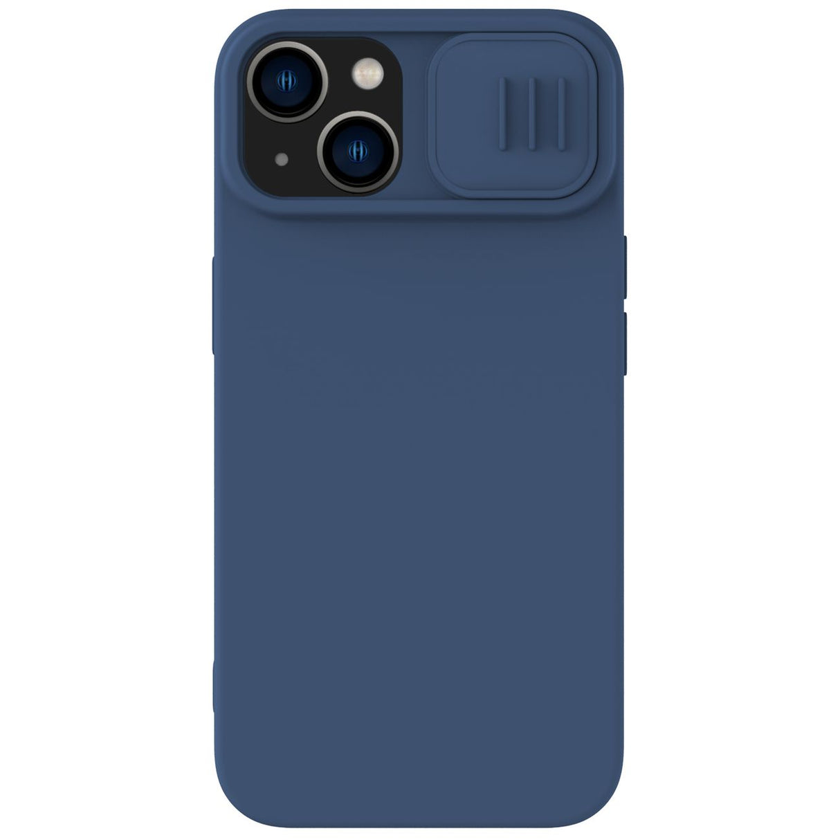 Capa de Silicone Magnética Nillkin CamShield para iPhone 14 Plus com MagSafe e proteção para câmera na cor azul.
