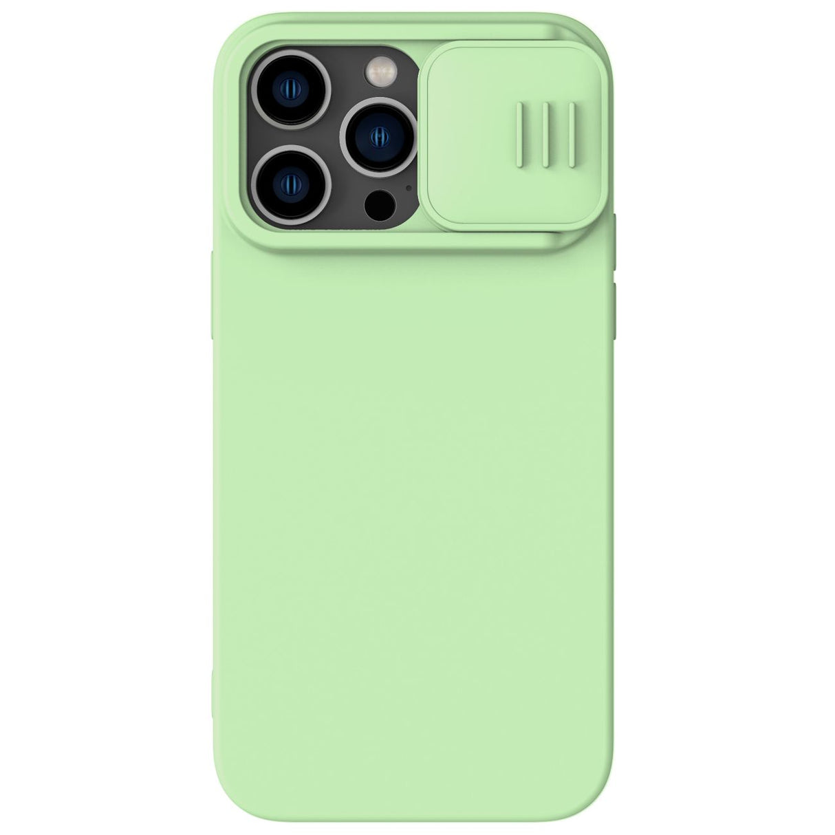 Capa de Silicone Magnética Nillkin CamShield para iPhone 14 Pro com MagSafe e proteção para a câmera na cor verde.
