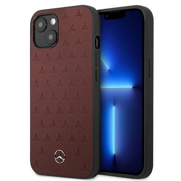 Capa Mercedes de Couro com Estampa de Estrelas para iPhone 13 - vermelha