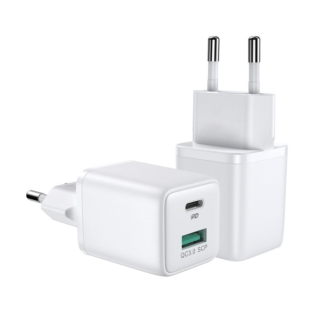Joyroom Carregador de Rede (plugue EU) USB / USB Tipo C 30W Power Delivery QuickCharge 3.0 AFC FCP branco (L-QP303)
