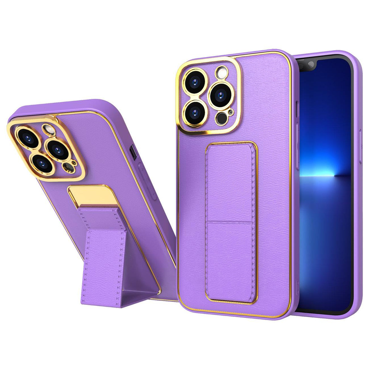 Novo estojo Kickstand para iPhone 13 Pro Max com suporte na cor violeta