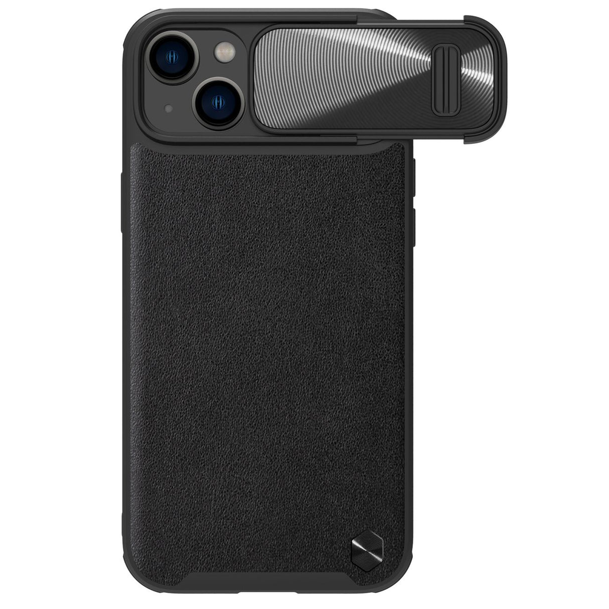 Capa de Couro Nillkin CamShield S para iPhone 14 com proteção para câmera na cor preta