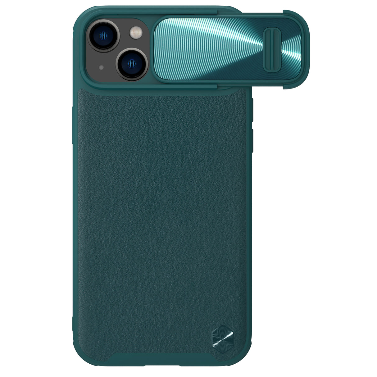 Capa de Couro Nillkin CamShield S para iPhone 14 com proteção para a câmera na cor verde.