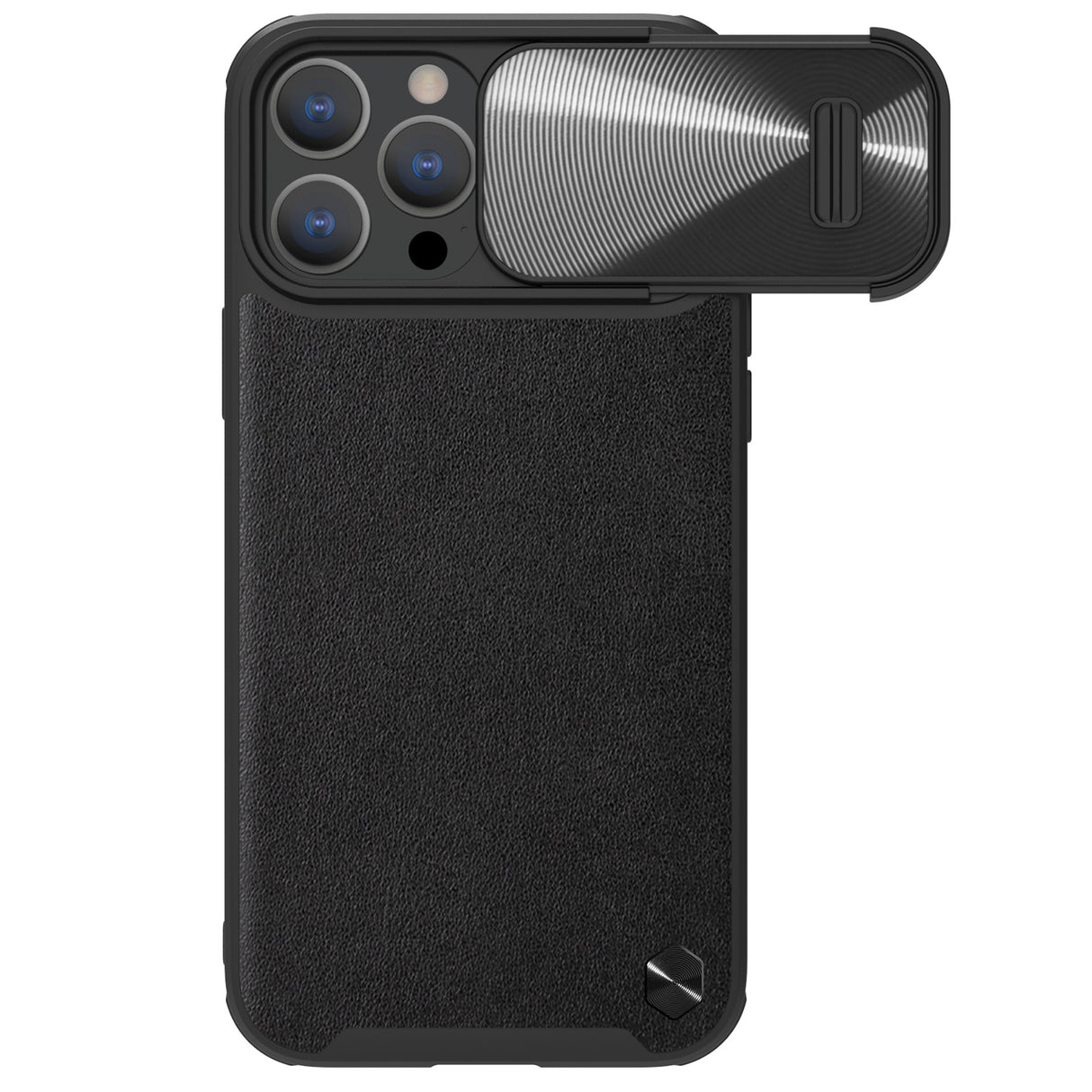 Capa de Couro Nillkin CamShield S para iPhone 14 Pro com proteção para câmera na cor preta