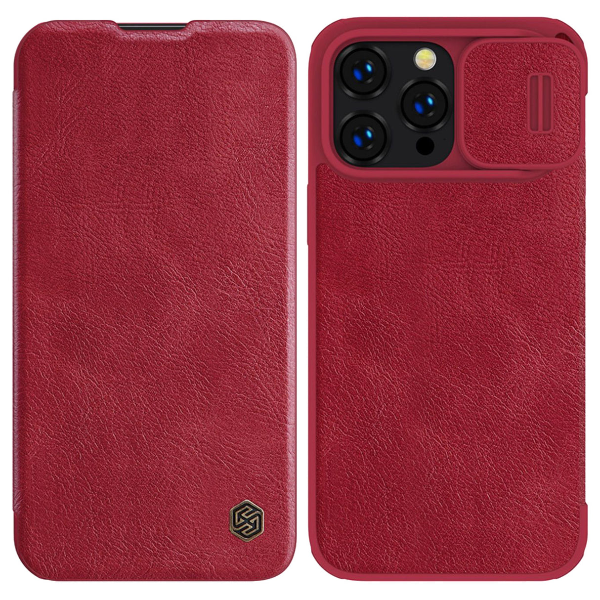 Capa de Couro Nillkin Qin Pro para iPhone 14 Pro Max, capa protetora para câmera, estojo, bolsa com aba, vermelha.