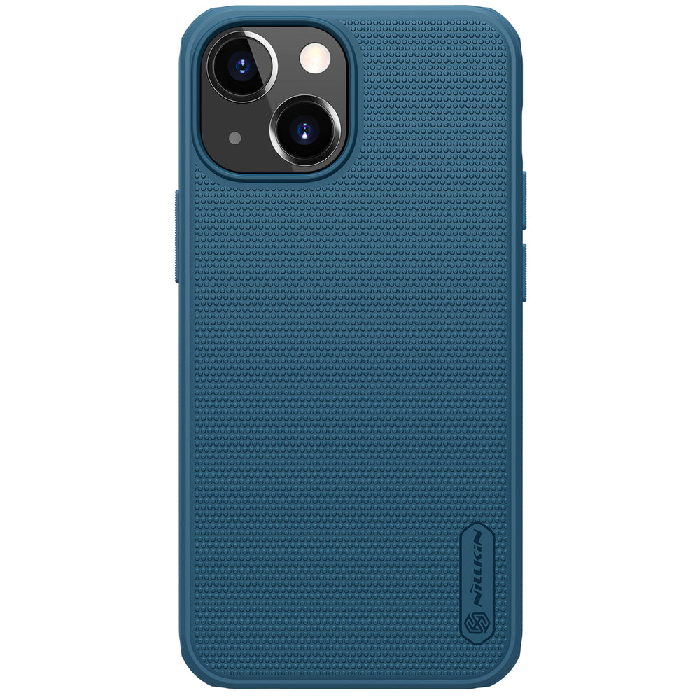Capa reforçada Nillkin Super Frosted Shield para iPhone 13 mini na cor azul.