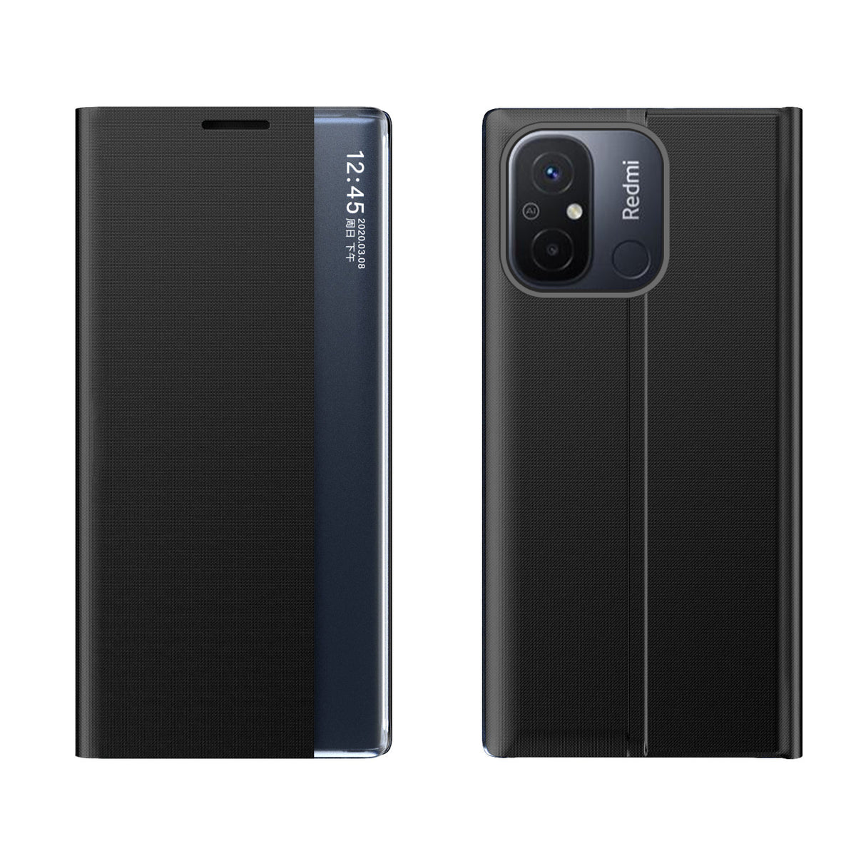 Novo estojo Sleep Case para Xiaomi Redmi 11A / Poco C55 / Redmi 12C capa com aba suporte preta