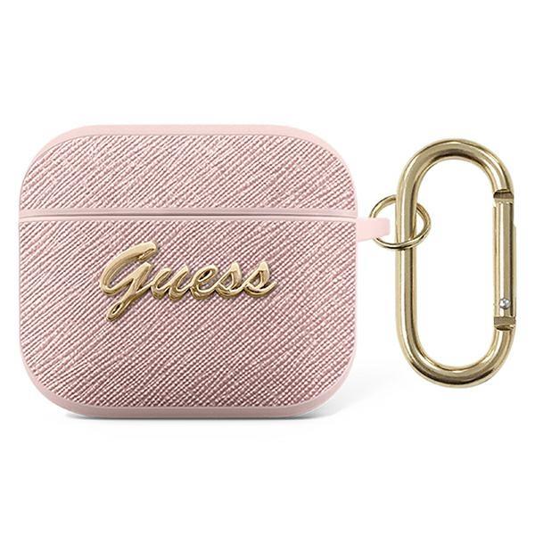 Etui Guess Saffiano Script Metal Collection para AirPods 3 - rosa
