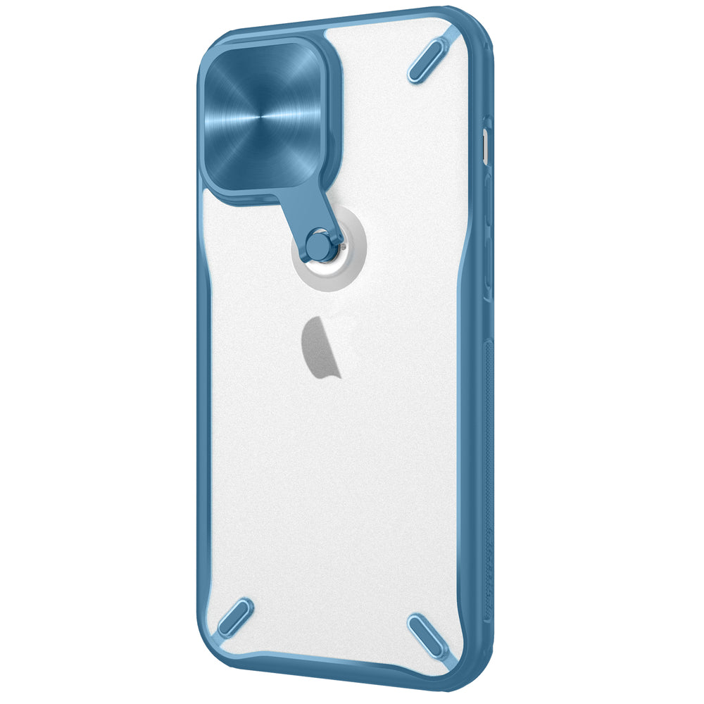 Capa Nillkin Cyclops resistente com proteção para câmera e suporte dobrável para iPhone 13 Pro Max azul.