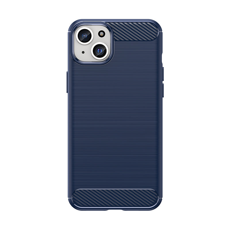 Capa de Carbono Flexível para iPhone 15 Plus com Padrão de Carbono - Azul