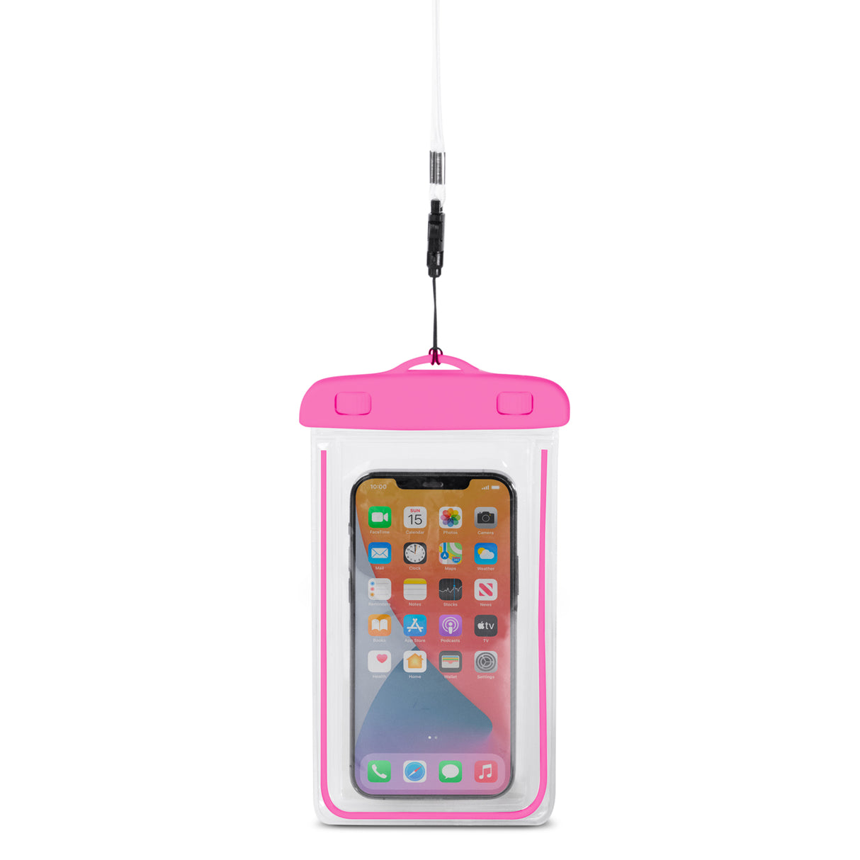 Capa impermeável para telefone em PVC com cordão - rosa