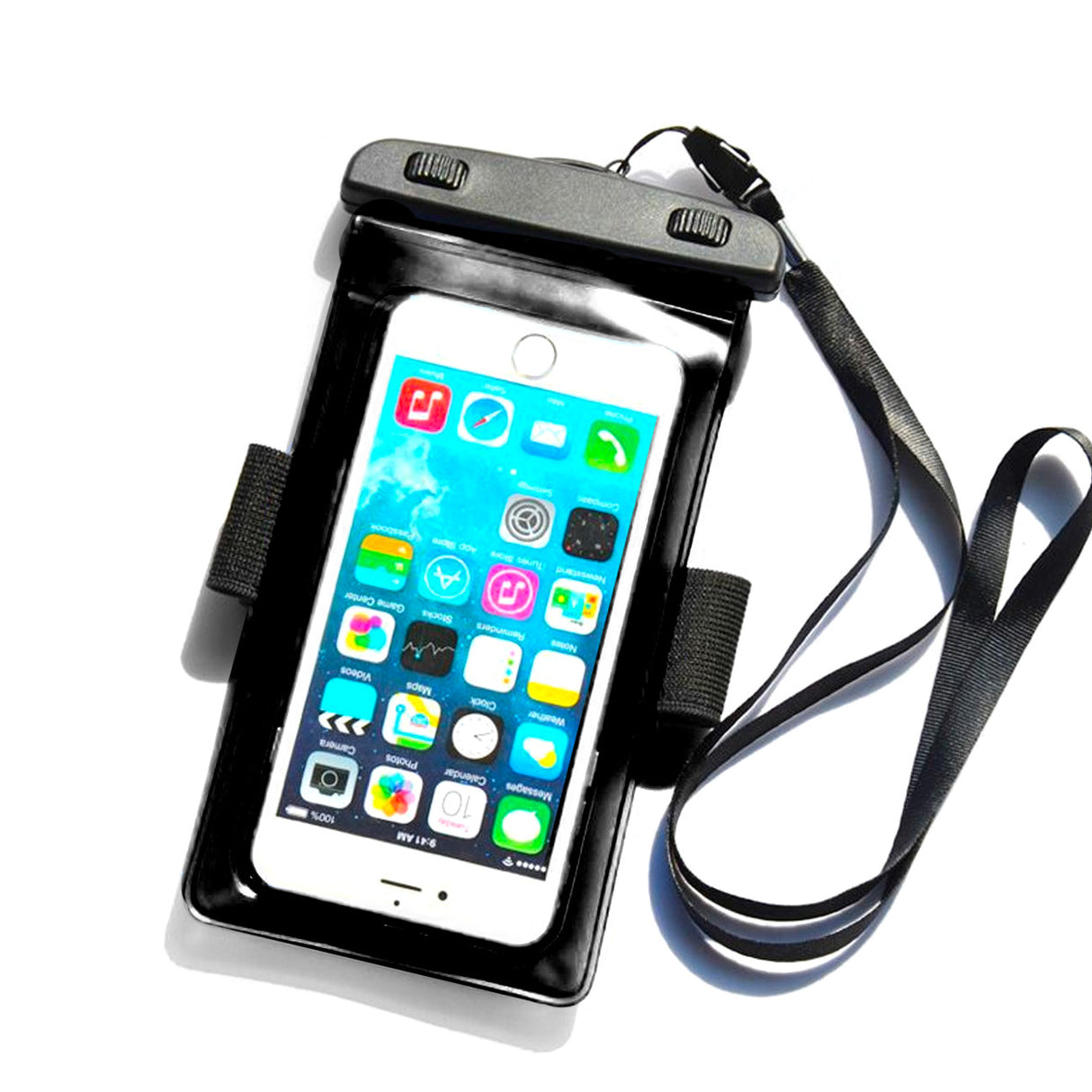 Capa impermeável para telefone com braçadeira de PVC - preta