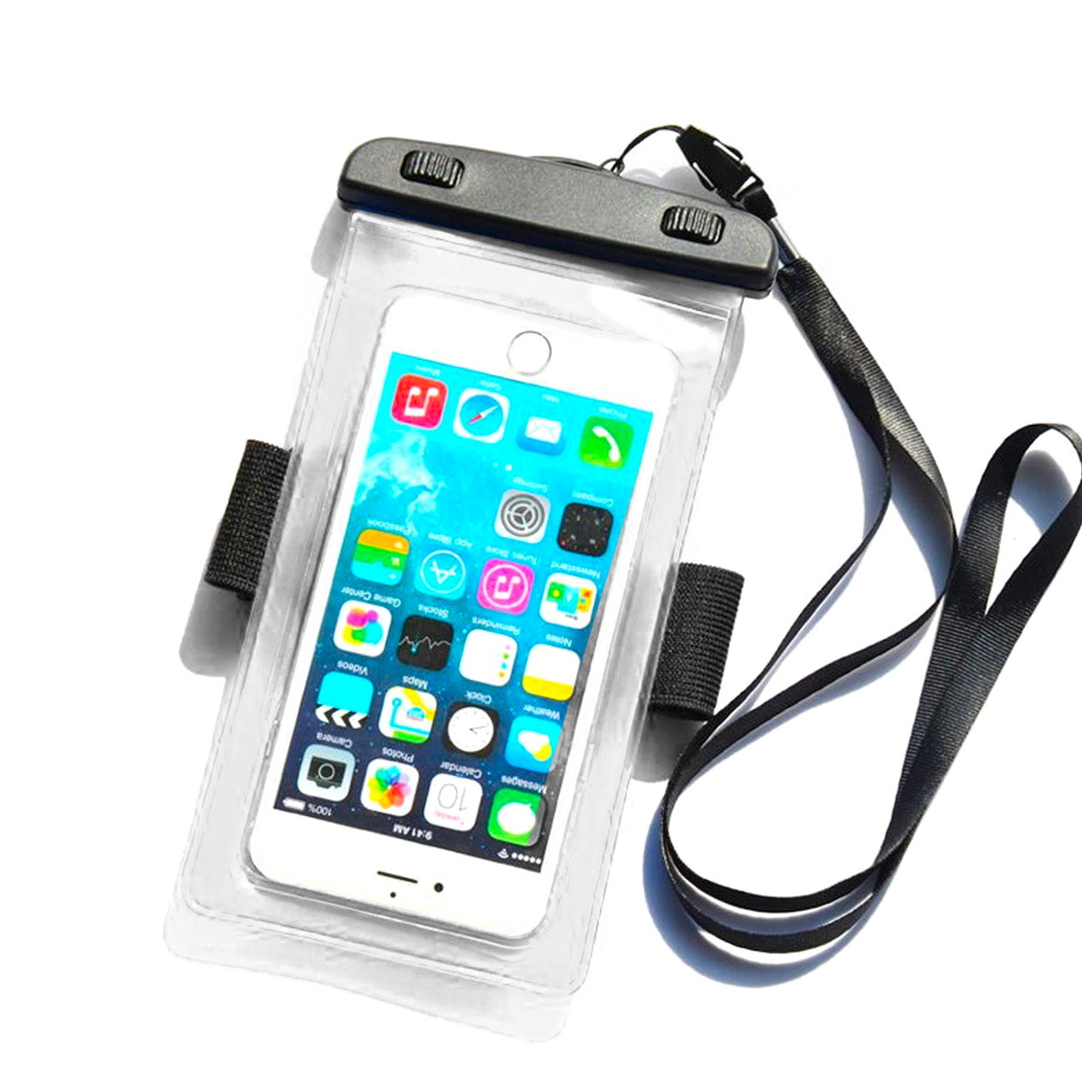 Capa impermeável para telefone com braçadeira de PVC - transparente