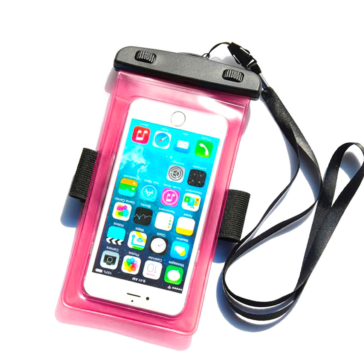 Capa impermeável para telefone com braçadeira de PVC - rosa