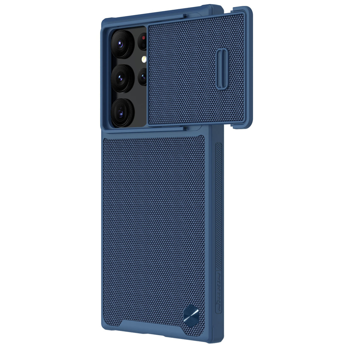 Capa Nillkin Textured S para Samsung Galaxy S22 Ultra, capa resistente com proteção para a câmera na cor azul.