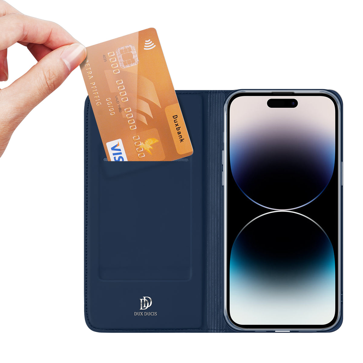 Capa para iPhone 15 Pro Max com aba e carteira Dux Ducis Skin Pro - azul