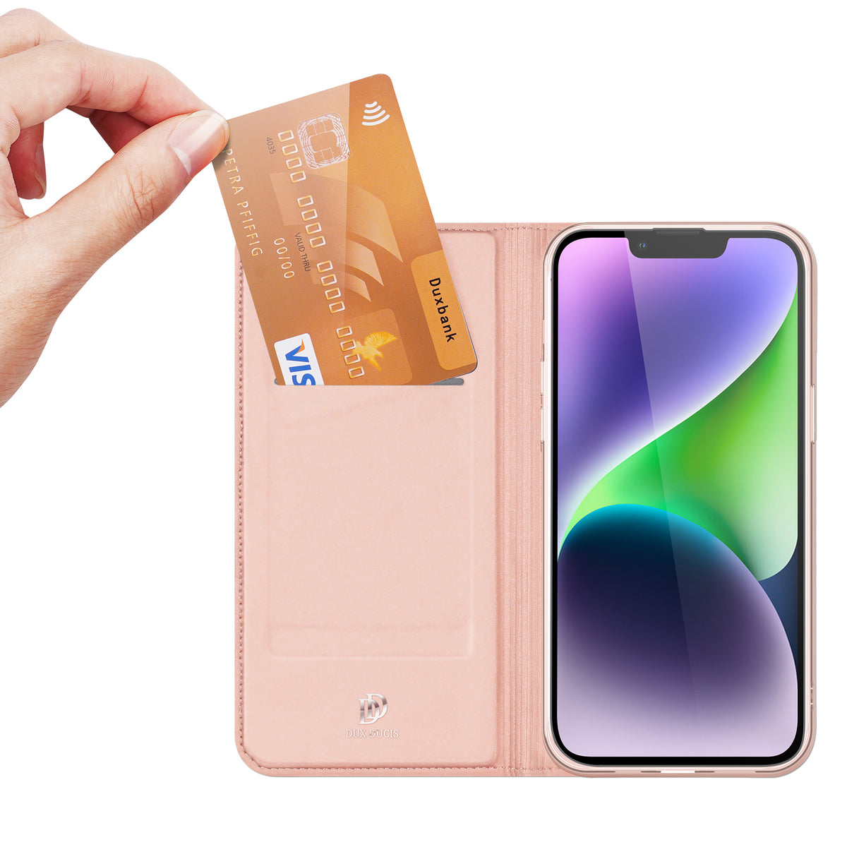 Estojo com aba e carteira Dux Ducis Skin Pro para iPhone 15 - rosa