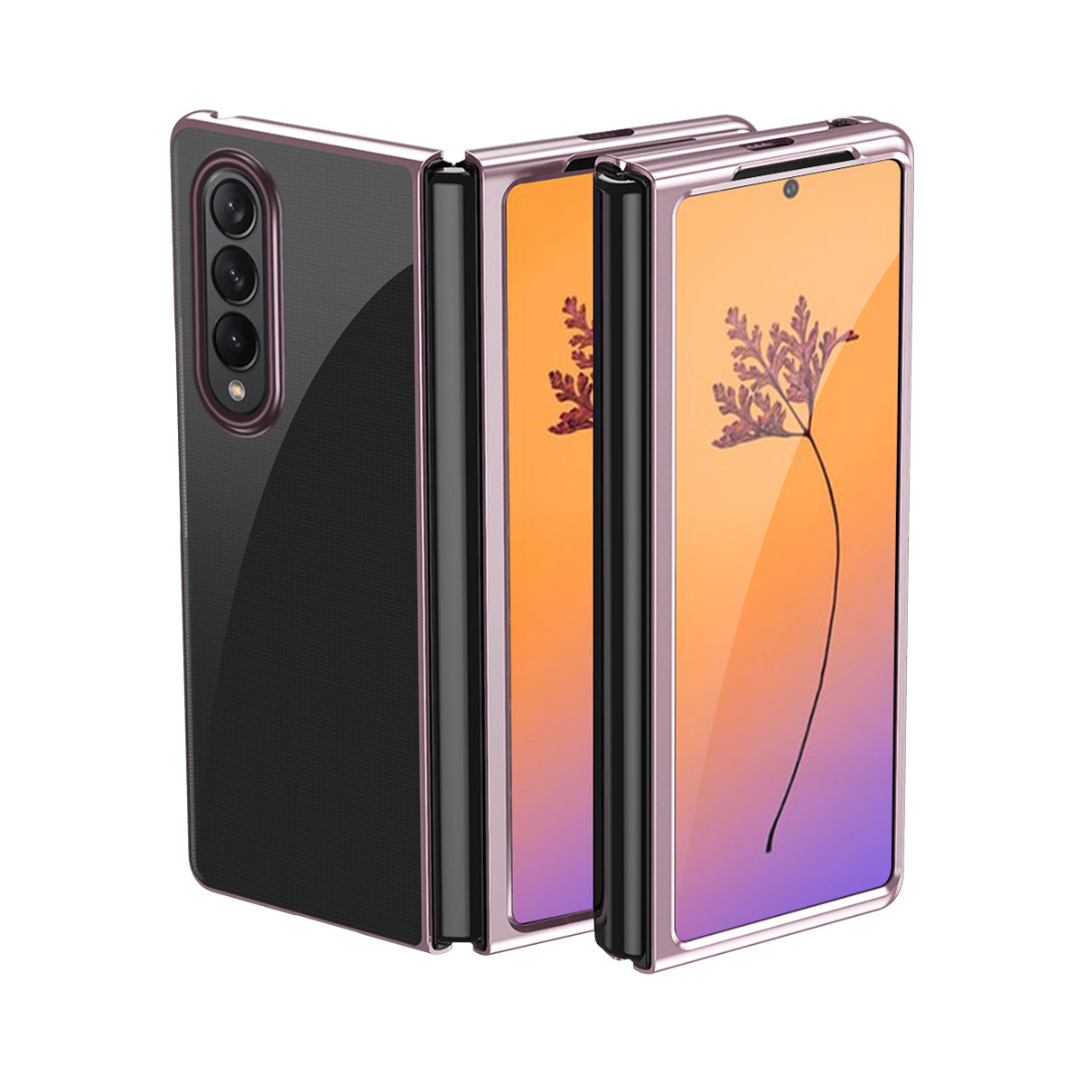 Capa Plating Case para Samsung Galaxy Z Fold 4 com moldura metálica rosa