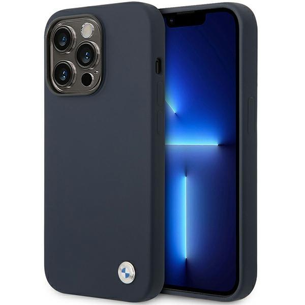 Capa BMW de Silicone com Logo de Metal para iPhone 14 Pro - na cor granada