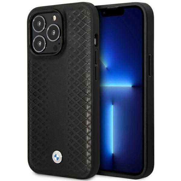 Capa BMW Leather Diamond Pattern MagSafe para iPhone 14 Pro Max - preta