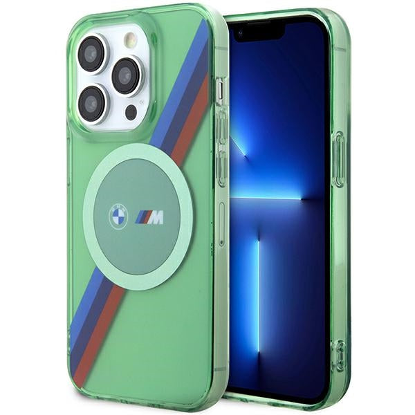 Capa BMW M Tricolor Stripes MagSafe para iPhone 15 Pro - verde