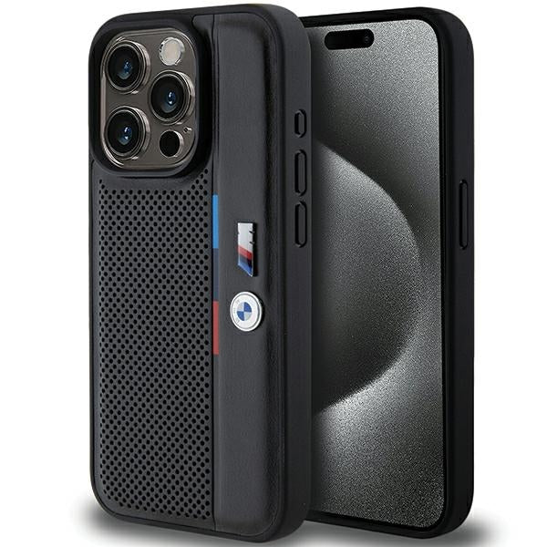 Capa BMW Perforated Tricolor Line para iPhone 15 Pro - preta