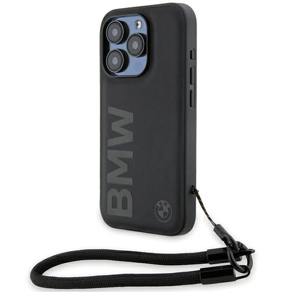 Capa BMW Signature Leather Wordmark Cord para iPhone 15 Pro - preta