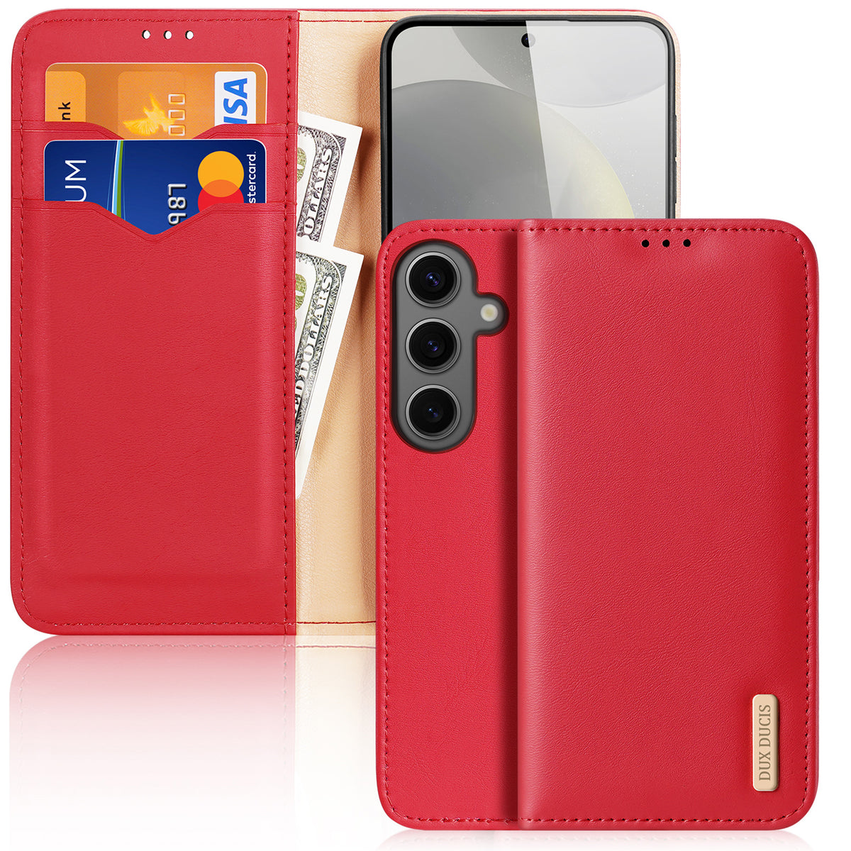 Etui Dux Ducis Hivo com aba e bloqueio RFID para Samsung Galaxy S24 - vermelho