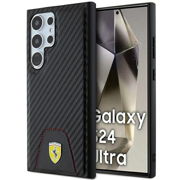 Etui Ferrari Carbon Stitched Bottom para Samsung Galaxy S24 Ultra - preto