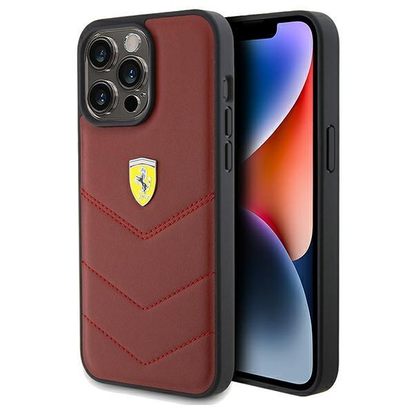Capa Ferrari Leather Stitched Lines para iPhone 15 Pro Max - vermelha