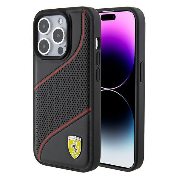 Capa Ferrari Perforated Waves com Logo Metálico para iPhone 15 Pro - preta