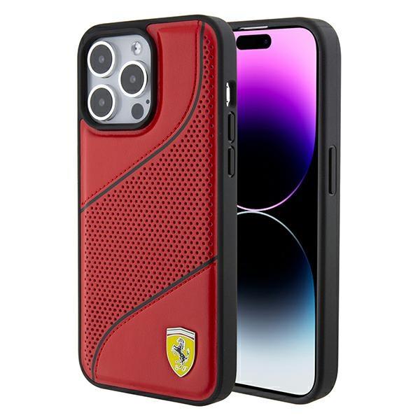 Capa Ferrari Perforated Waves com Logo Metálico para iPhone 15 Pro - vermelha